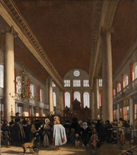 Interior of the Portuguese Synagogue in Amsterdam. Artist: Witte, Emanuel, de (1616/17-1692)