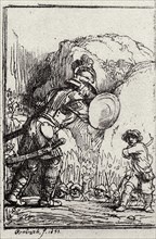 David and Goliath. Illustration for Piedra gloriosa by Menasseh ben Israel. Artist: Rembrandt van Rhijn (1606-1669)