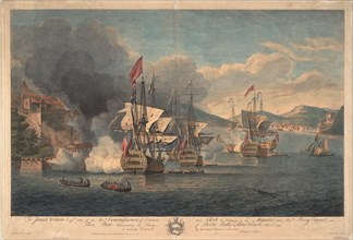 Capture of Porto Bello by Admiral Edward Vernon on 22 November 1739. Artist: Scott, Samuel (1702-1772)