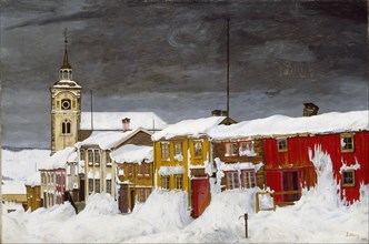 Street in Røros in Winter. Artist: Sohlberg, Harald (1869-1935)