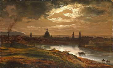 Dresden by Moonlight. Artist: Dahl, Johan Christian Clausen (1788-1857)