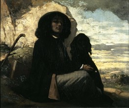 Self-portrait with black dog. Artist: Courbet, Gustave (1819-1877)