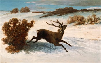 Deer Running in the Snow. Artist: Courbet, Gustave (1819-1877)