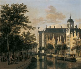 The Nieuwezijds Voorburgwal with the Flower Market, Amsterdam. Artist: Berckheyde, Gerrit Adriaensz (1638-1698)