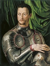 Portrait of Grand Duke of Tuscany Cosimo I de' Medici (1519-1574) in armour. Artist: Bronzino, Agnolo (1503-1572)