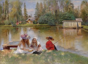 Children by the Lake. Artist: Makovsky, Konstantin Yegorovich (1839-1915)