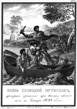 The Flight of Mstislav Mstislavich after the Battle of the Kalka, 1223 (From Illustrated Karamzin) Artist: Chorikov, Boris Artemyevich (1802-1866)