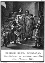 Grand Prince Vsevolod freed Roman Glebovich from prison. 1177 (From Illustrated Karamzin), 1836. Artist: Chorikov, Boris Artemyevich (1802-1866)