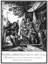Rurik, Sineus and Truvor. The Invitation of the Varangians, 862 (From Illustrated Karamzin), 1836. Artist: Chorikov, Boris Artemyevich (1802-1866)