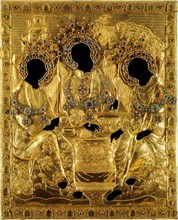 Oklad Cover for the Holy Trinity icon by Andrei Rublev, 1600-1625. Artist: Ancient Russian Art