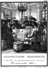 The piety of Grand Prince Rostislav Mstislavich. 1167 (From Illustrated Karamzin), 1836. Artist: Chorikov, Boris Artemyevich (1802-1866)