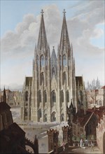 View of the west facade of the Cologne Cathedral, 1839. Artist: Enslen, Carl Georg (1792-1866)