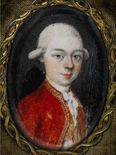 Miniature portrait of Wolfgang Amadeus Mozart (1756-1791), 1777. Artist: Anonymous