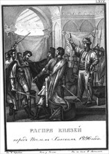 The quarrel between the Russian princes before the Khan's ambassador in 1296 (From Illustrated Kara Artist: Chorikov, Boris Artemyevich (1802-1866)