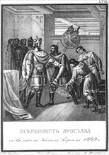 The sincerity of Yaroslav to Georgy Vsevolodovich. 1229 (From Illustrated Karamzin), 1836. Artist: Chorikov, Boris Artemyevich (1802-1866)