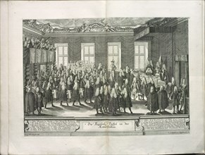 The Ceremony of Reverence to Joseph I at the Knight's Hall of the Hofburg Palace, 1705. Artist: Steinl, Matthias (c. 1644-1727)