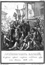 Archbishop Vasily in Time of Plague in Pskov. 1359 (From Illustrated Karamzin), 1836. Artist: Chorikov, Boris Artemyevich (1802-1866)