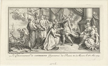 Peter the Great crowns his wife Catherine I as Empress, 1726. Artist: Picart, Bernard (1673?1733)