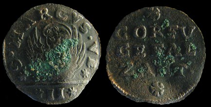 Venetian colonial gazzetta (coin) of the Ionian Islands. (A gazzetta = 2 soldi), 1710-1724. Artist: Numismatic, West European Coins