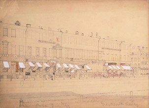 The Demidov Hotel at the Nevsky Prospekt in St. Petersburg, Mid of the 19th century. Artist: Premazzi, Ludwig (Luigi) (1814-1891)