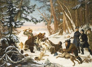 The Tsarevich Alexander Nikolaevich on a Bear hunt on the Outskirts a Moscow, 1843. Artist: Grashof, Otto (1812-1876)