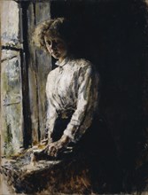 At the window. Portrait of Olga Fyodorovna Trubnikova, 1886. Artist: Serov, Valentin Alexandrovich (1865-1911)