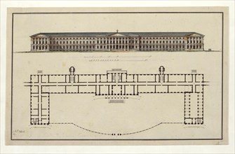 Project of Smolny Institute. The Main Facade and the Ground Floor Plan, 1806-1808. Artist: Quarenghi, Giacomo Antonio Domenico (1744-1817)