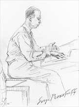 Sergei Prokofiev playing his Piano Concerto No. 3, 1936. Artist: Wiener, Hilda (1877-1940)
