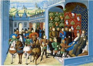 King Charles VI of France receives the English envoys. From the Jean Froissart's Chroniques, before  Artist: Master of the Harley Froissart (active 1460-1470)