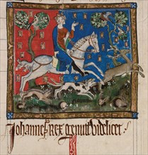 King John hunting on horseback, 14th century. Artist: Anonymous