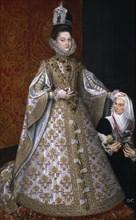 The Infanta Isabel Clara Eugenia (1566-1633) with the Dwarf, Magdalena Ruiz, 1585-1588. Artist: Sánchez Coello, Alonso (1531-1588)