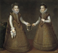 The Infantas Isabel Clara Eugenia (1566-1633) and Catherine Michelle of Spain (1567-1597), ca. 1575. Artist: Sánchez Coello, Alonso (1531-1588)