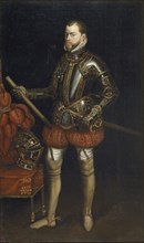 Portrait of Philip II (1527-1598) in armour from the battle of Saint Quentin, Early 17th century. Artist: Anonymous
