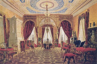 Drawing room in the Manor House Grafskaya Slavyanka of Countess Julia Samoilova, Mid of the 19th c Artist: Anonymous