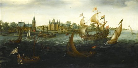 The Eendracht before IJsselmonde, 1618. Artist: Aert Anthonisz., (Aert van Antum) (ca. 1580-1620)