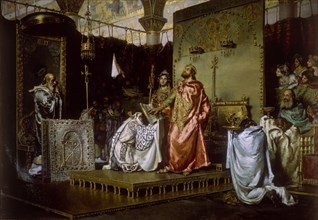 Conversion of Reccared to Catholicism at the Council III of Toledo, 589, 1888. Artist: Muñoz Degraín, Antonio (1840-1924)