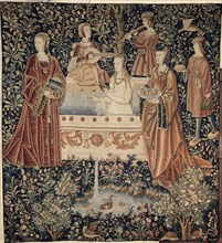 Woman Bathing surrounded by Attendants (Tapestry series La Vie Seigneuriale), c. 1500. Artist: Anonymous master