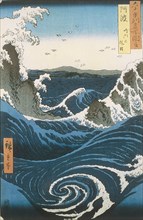 The Naruto whirlpools in Awa Province. From the series Famous Views of the 60-odd Provinces, ca 18 Artist: Hiroshige, Utagawa (1797-1858)