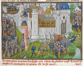 The Siege of the Castle of Mortagne, near Bordeaux, in 1377 (aus Recueil des croniques d'Engleterre  Artist: Anonymous