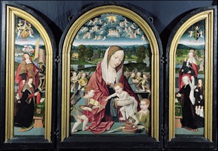 Virgin and Child with Music-Making Angels and the Sampsons-Coolen family, Triptych, 1500-1525. Artist: Cornelisz van Oostsanen, Jacob (ca. 1470-1533)