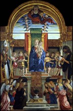 The Virgin and Child Enthroned with God the Father and Saints Hilarius and John the Baptist, 1499. Artist: Caselli, Cristoforo (ca 1460-1521)