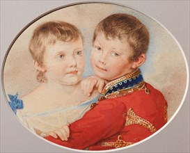 Portrait of Crown prince Alexander Nikolayevich and Grand Duchess Maria Nikolaevna as Children, 1825 Artist: Sokolov, Pyotr Fyodorovich (1791-1848)
