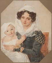 Portrait of Countess Maria Nikolayevna Volkonskaya (1805-1863) with son Nikolay, 1826. Artist: Sokolov, Pyotr Fyodorovich (1791-1848)