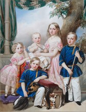 Children of Duke Peter of Oldenburg (1812?1881): Alexandra, Katharine, Nikolaus, Alexander and Georg Artist: Hau (Gau), Vladimir Ivanovich (1816-1895)