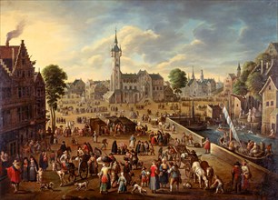 City view of the Main Square in Lier, ca 1620-1625. Artist: Flemish master