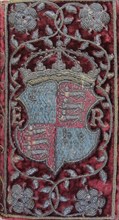 Embroidered velvet binding on John Udall's Sermons with the arms of Elizabeth I, 1596. Artist: Anonymous master