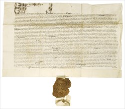 Document signed by Queen Elizabeth I with Royal Great Seal, 1564. Artist: Historical Document