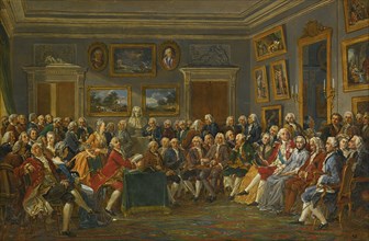 A reading of Voltaire's tragedy L'Orpheline de la Chine in the salon of Madame Geoffrin. Artist: Lemonnier, Anicet Charles Gabriel (1743-1824)