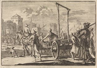Arrival of Stepan Razin and his brother Frol in an iron cage in Moscow, 1671, 1698. Artist: Aa, Pieter van der (1659-1733)