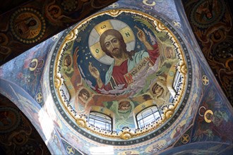Christ Pantocrator under the central dome of the Church of the Savior on Spilled Blood in St. Peters Artist: Harlamov, Nikolai Nikolayevich (1863-1935)